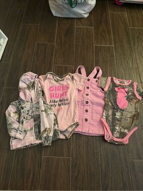 Baby Girls Pink Camo Outfit Set - Bodysuits, Dress & Hoodie